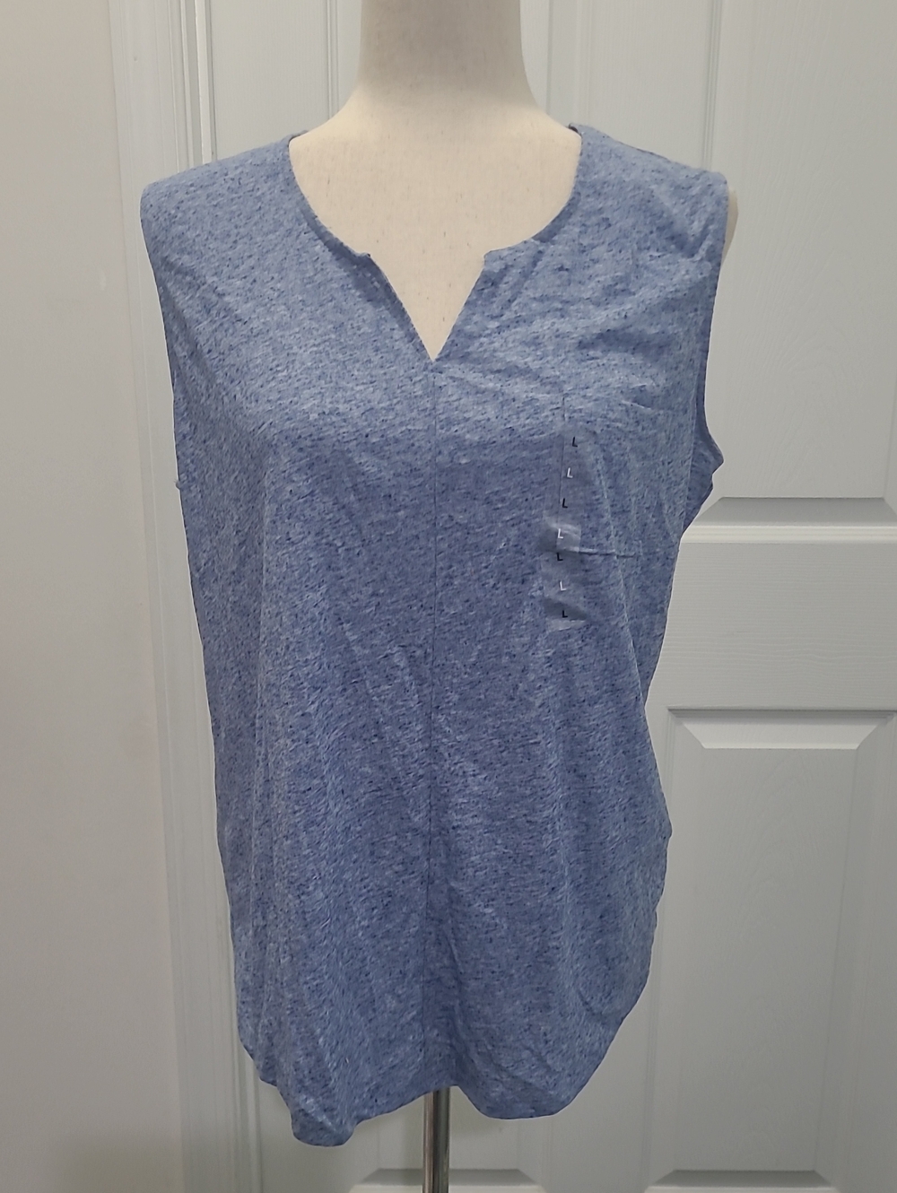 Sonoma Sleeveless V-Neck Linen Blend Tank Top - Blue